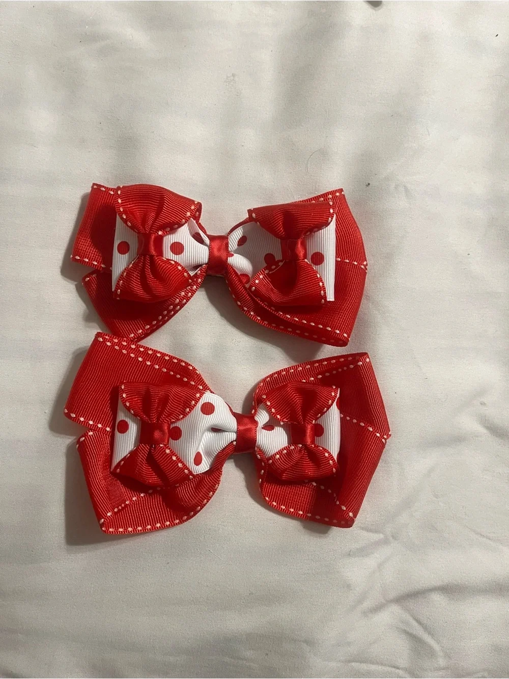 Handmade Kids Red Polka Dot Layered Hair Bows with Clips